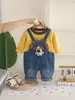 Conjunto de Petos de Primavera y Otoño para Niños, Elegante Conjunto de Dos Piezas de Manga Larga para Niños, Ropa Infantil con Muñeco de Perro de Dibujos Animados para Bebé