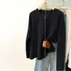 Camiseta de manga larga de diseño de bolsillo estilo americano, toma real, nicho para mujer, versión coreana de principios de otoño, top base suelto y adelgazante