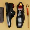 Zapatos de vestir de cuero para hombre para exportación a Europa y América, diseño de bloques de color, talla grande, estilo monk strap, slip-on, moderno, piel de vaca genuina