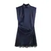 Comercio Exterior Transfronterizo Moda Femenina Nueva Primavera Estilo Europeo y Americano Vestido Sexy de Encaje Patchwork para Mujeres Comercio Exterior