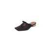 Sandalias de Verano Nuevas de Punta Cuadrada Baotou de Tacón Medio Zapatos de Mujer Lazo Completamente de Cuero Baotou Mueller Zapatos Sandalias de Mujer