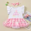 Vestido de Aniversário para Bebê Menina de 0-2 Anos da Nova Coleção Primavera/Verão com Manga Bufante Roupas para Bebê Vestido Estampado com Laço Traje de Princesa