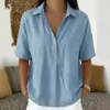2026 Verão Europeu e Americano Transfronteiriço Amazon Site Independente Nova Camisa Feminina Solta de Quatro Botões com Lapela Manga Curta Cor Sólida