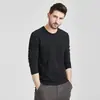 Nova Camiseta de Manga Longa Pesada 100% Algodão para Primavera e Outono de 2025 para Homens e Mulheres, Casais Estudantes, Cor Sólida, Confortável, Respirável, Modelagem Solta, Versátil