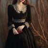 Vestido Preto de Veludo Francês Roupa de Inverno para Mulheres 2026 Novo Estilo Princesa Fugitiva Retrô Vintage Saia Longa
