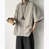 Camisa Retro Japonesa de Manga Corta con Silueta para Hombre, Verano Oversize de Marca de Moda Ropa de Trabajo Casual Camisa de Media Manga Plisada