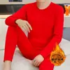 Ropa interior térmica para hombre de color rojo, cuello medio, suéter para jóvenes por año de nacimiento, traje de pantalón largo para estudiantes de otoño