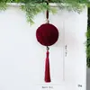 Enfeite de bola de Natal de veludo bordô de 8 cm DIY Bola para pendurar na árvore de Natal Enfeite de franja de Natal de luxo para pendurar