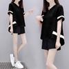 Conjunto de Dos Piezas de Moda Transfronterizo de Manga Corta para Mujer Verano Nuevo Holgado Tallas Grandes Tops Shorts de Color Sólido Traje Deportivo Casual