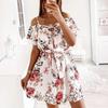 2021 AliExpress Amazon Europa y América Vestido Sexy de Tirantes Estampado con Hombros Descubiertos y Cintura Fruncida 012#