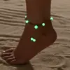 Tornozeleira Boho Colorida Luminosa de Coração de Pêssego com Contas de Camada Única Elástica para Mulheres Férias na Praia