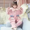 Pijama Infantil Feminino Outono e Inverno 2026 Lã Coral para Meninas Mais Velhas, Inverno Espesso e Forrado com Lã Roupa de Dormir de Flanela Infantil