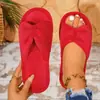 Pantuflas de Peluche con Lazo Transfronterizas para Mujer, Suela Suave, Antideslizantes, Suela Plana, Cálidas, Pantuflas de Algodón para Dormir Perezoso al por Mayor