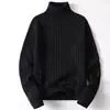 Suéter de punto liso de cuello alto para hombre, top de punto otoño/invierno, diseño de doble cuello, capa base casual, elegante y versátil