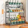 Estante de Almacenamiento para Cocina, Estante para Especias, Estante de Piso de Múltiples Niveles, Estante para Cuchillos de Encimera sin Taladro, Estante Multifuncional para Especias