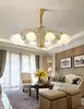Candelabro retro de estilo americano vintage francés de cobre macizo para sala de estar, lámpara floral estilo palacio crema para dormitorio principal, habitación de princesa