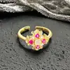 Retro Francés Alta Calidad Calabaza Nuevo Anillo Abierto Chino Mariposa Flor Zirconia Diseño de Nicho Accesorios Personalizados