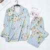 Pijamas Personalizados de Primavera y Otoño para Mujer, Seda de Hielo, Algodón y Seda Europeos y Americanos, Suave Conjunto de Ropa de Casa Larga Estampada, Toque Sencillo y Casual