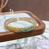 Pulseras a juego Fushi de Plata Pura 999.9 Chapadas en Oro, Huecas, Flor Azul, Doble Corazón, Estilo Chino, Regalo para Mamá