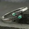 Pulsera de Diseño de Nicho Transfronterizo con Ágata Verde Incrustada, Moderna y Tendencia, Pulsera Abierta Ajustable de Aleación para Pareja