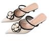 Chanel Estilo Salto Alto Estilo Francês Baotou Meio Chinelos Sapatos de Fada Roupa Exterior 2025 Novo Estilo Verão Elegante Sapatos Pontudos
