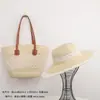 Set de Sombrero de Paja y Bolso de Comercio Exterior Transfronterizo para Vacaciones en la Playa, Moderno y Versátil, Protección Solar, Ideal para Viajar, Bolso de Hombro de Gran Capacidad