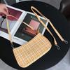 Bolsa de Cuadros Naranja Estilo Occidental Simple de Verano Misma Bolsa que Caperucita Roja Bolsa de Media Luna Artística Bolsa Baguette Bolsa de Hombro para Debajo del Brazo