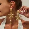 Pendientes de Borla de Concha de Perla Eólica Oceánica Transfronterizos Europeos y Americanos Joyería de Oreja de Estrella de Mar Asimétrica para Vacaciones Pastorales en la Playa