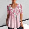 Camiseta de cuello en V directa de fábrica para mujer, top de manga corta de verano, ropa con patrón de flores Harajuku, camiseta linda casual