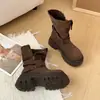 Botas de motocicleta, caña corta, de moda, con hebilla de cinturón, suela gruesa, versátiles, otoño 2026, cremallera lateral, tacón grueso, nuevas botas para mujer