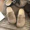 Pantuflas Birkenstock Estilo Coreano Cabeza de Pan Esponjosa para Mujer 2026 Más Terciopelo Cálido Perezosas de Ponerse Fácilmente Exteriores Retro Suela Suave Pantuflas de Algodón