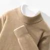 Suéter unissex 100% lã transfronteiriço, gola alta discreta, pulôver liso, suéter base, malha solta casual de negócios para outono e inverno