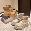 Botas Martin Botines para Mujer 2025 Otoño e Invierno Nuevos Botas con Suela Gruesa que Aumentan la Altura Antideslizantes Estilo Británico Mate Ropa de Trabajo