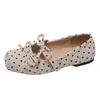 Zapatos Mary Jane de tiras, planos bajos con lazo y lunares, zapatillas de ballet para mujer, estilo de hada con punta cuadrada suave