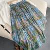 En Stock Serie de Pintura al Óleo Estilo Francés Algodón Delgado de Alta Gama Floral Línea A Adelgazante Dulce Hilo Fino Vestido de Longitud Media con Volantes