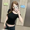 8744 # Estilo Nuevo de Verano Sexy de un Hombro Patchwork Completo de Diamantes Camiseta de Manga Corta para Mujer, Top Versátil Ajustado