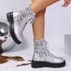 Otoño e Invierno 2025 Nuevas Botas Cortas Versátiles Populares Europeas y Americanas con Lentejuelas Botas Moda para Mujer