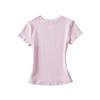 Playera Básica Simple de Color Puro con Cuello Redondo y Manga Corta en el Hombro Derecho Verano Nueva Versátil Ajustada Sexy para Mujer