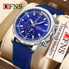 Reloj de Cuarzo Oufani para Hombre con Esfera de Tres Ojos y Seis Manecillas, Reloj Casual con Calendario, Luminoso, Silicona, Resistente al Agua, Reloj para Hombre