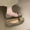 Zapatos planos para mujer que aumentan la altura con hebilla cuadrada metálica, zapatos de trabajo estilo francés, versátiles para la oficina