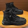Zapatos de Hombre de Caña Alta, Deportivos Casuales de Otoño para Montañismo, Antideslizantes para el Trabajo, Cuero Impermeable, Suelas Gruesas, Botas Amarillas que Aumentan la Altura
