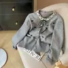 Estação Europeia Outono e Inverno Novo Gola Redonda Laço de Coração Renda Tricô Cardigan Moda Feminina Elegante Estilo Celebridade Suéter