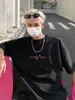 Camiseta de Manga Curta com Estampa de Raio Rosa para Meninos Verão 2025 Nova Marca Americana High Street Tendência Casal Algodão Puro Meia-Manga