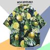Camisa de Manga Corta Estilo Hong Kong Vintage Retro Pintura al Óleo para Hombre Tendencia Costera Camisa Floral Holgada para Pareja Guapa Chaqueta