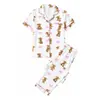 Pijama de Seda de Leche de Comercio Exterior Europeo para Mujer Primavera y Otoño Manga Corta Pantalón Largo Estampado de Gato Ropa de Casa Venta al por Mayor de Fábrica