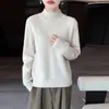 Suéter de lana pura de cuello alto cruzado para mujer, con puños trenzados, jersey base de punto grueso y holgado