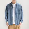 Camisa de Trabajo de Mezclilla Elegante de Manga Larga para Hombre de Primavera y Otoño, Chaqueta Camisa Casual Retro Americana Versátil de Moda