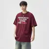 Camiseta de Manga Corta de Algodón Puro Color Borgoña para Hombre Verano Moda Ropa Americana Holgada Moderna Anti-Pilling Pesada Media Manga