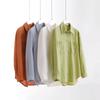 Pedido da Penny Fábrica Yuan Xiaohe Fio Algodão Linho Absorção de Umidade Respirável Versátil Solta Gola Pontuda Artística Cor Sólida Camisa Top Protetor Solar