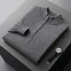 Nuevo suéter de punto grueso de cachemira para hombre, color liso, con cuello semi-alto, manga larga y cremallera, adecuado para ventas transfronterizas